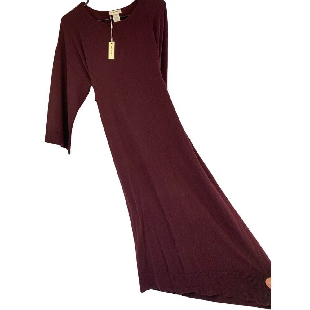 NWT Max Studio Wine Midi Kimono Sweater Dress S Wide Sleeve Belt RT10540